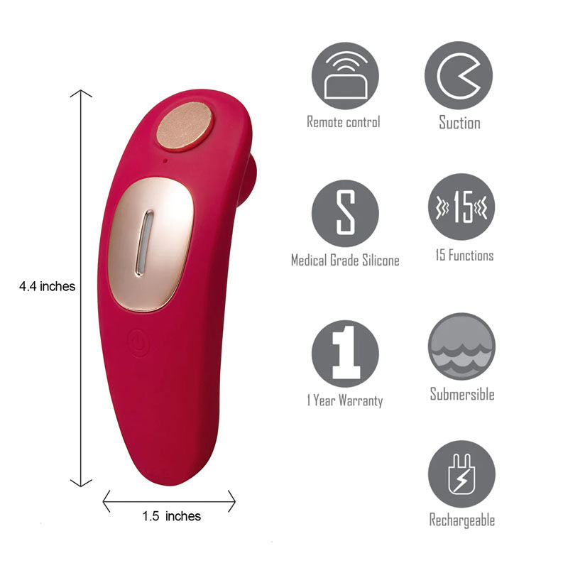 Maia Remi vibrating panties front view with highlighted product features, designed for discreet pleasure | Flirty Bay, vibrating panties, vibrating underwear, best vibrator, vibrator ladies.